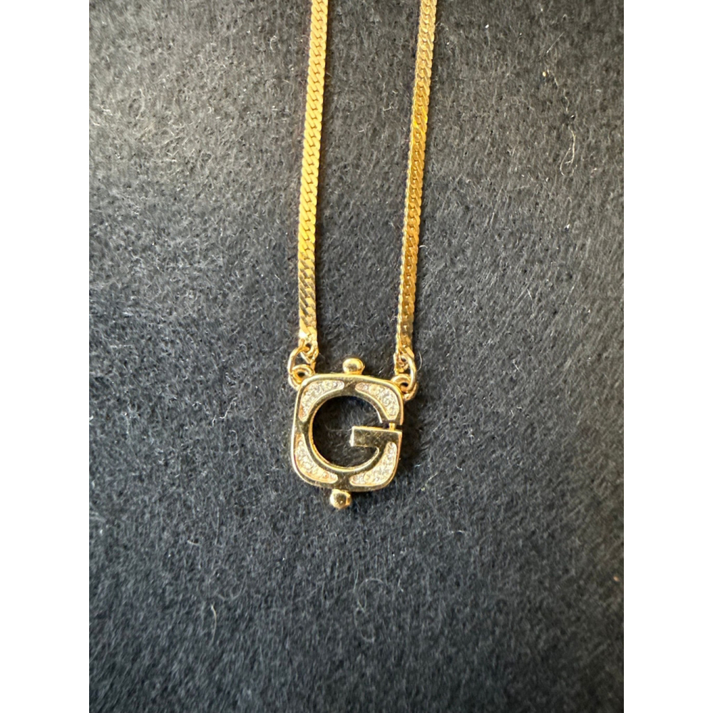 Vintage GIVENCHY Paris New York Rhinestone Logo Necklace